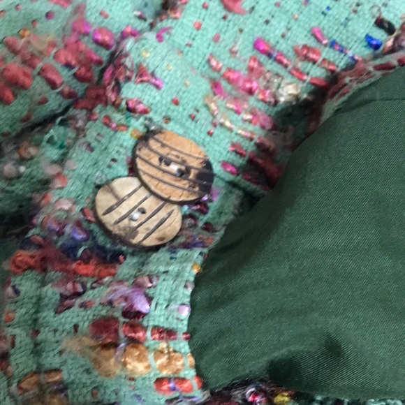 The Territory Ahead Green Multicolor Tweed Silk Grandmacore Blazer Button Up L - Picture 8 of 8